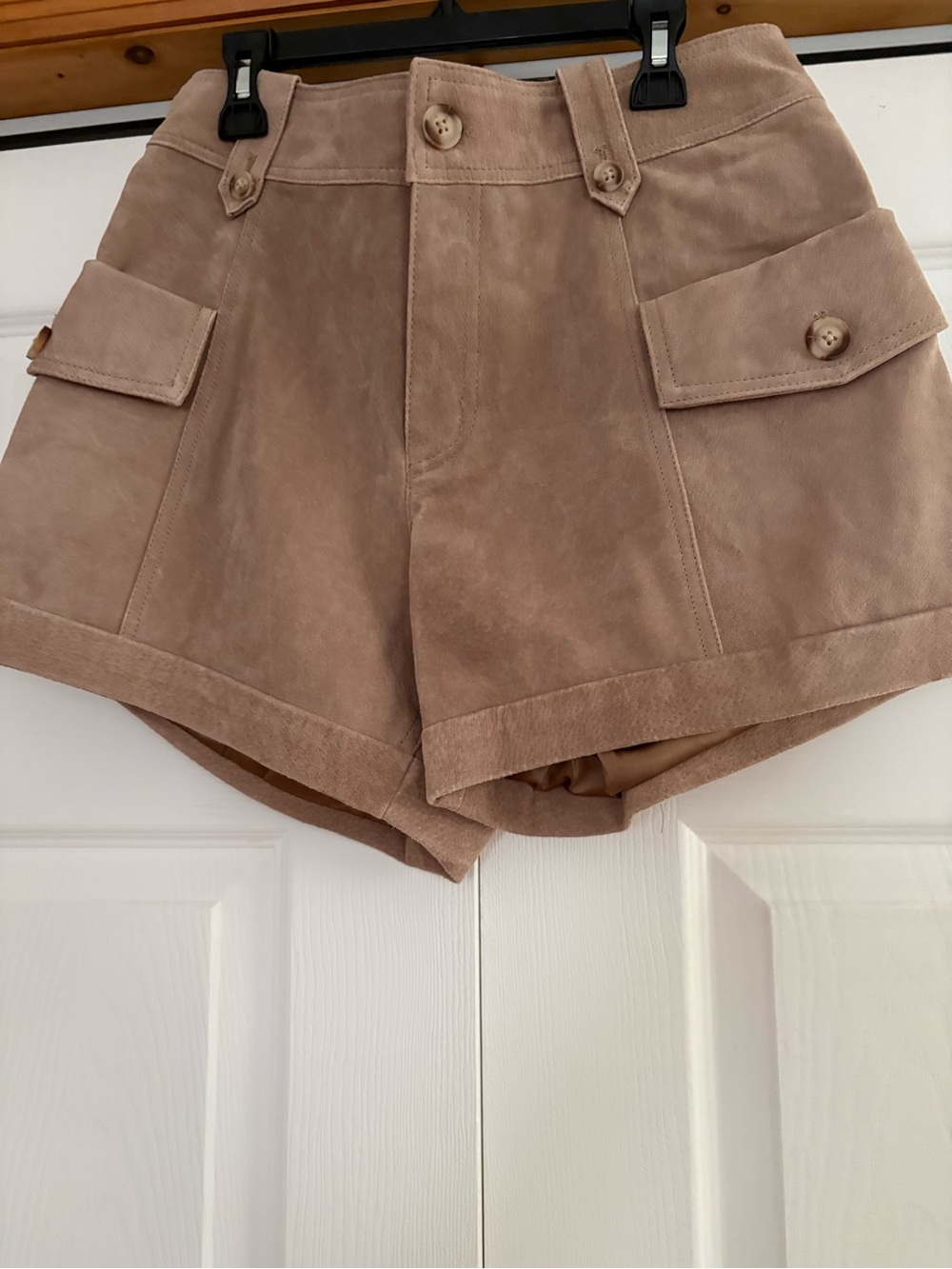 Suede High-Waist Taupe Cargo Shorts